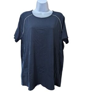 LANDS' END Navy Blue Short Sleeve Crew Neck T-Shirt Top Size L 14-16 Cotton